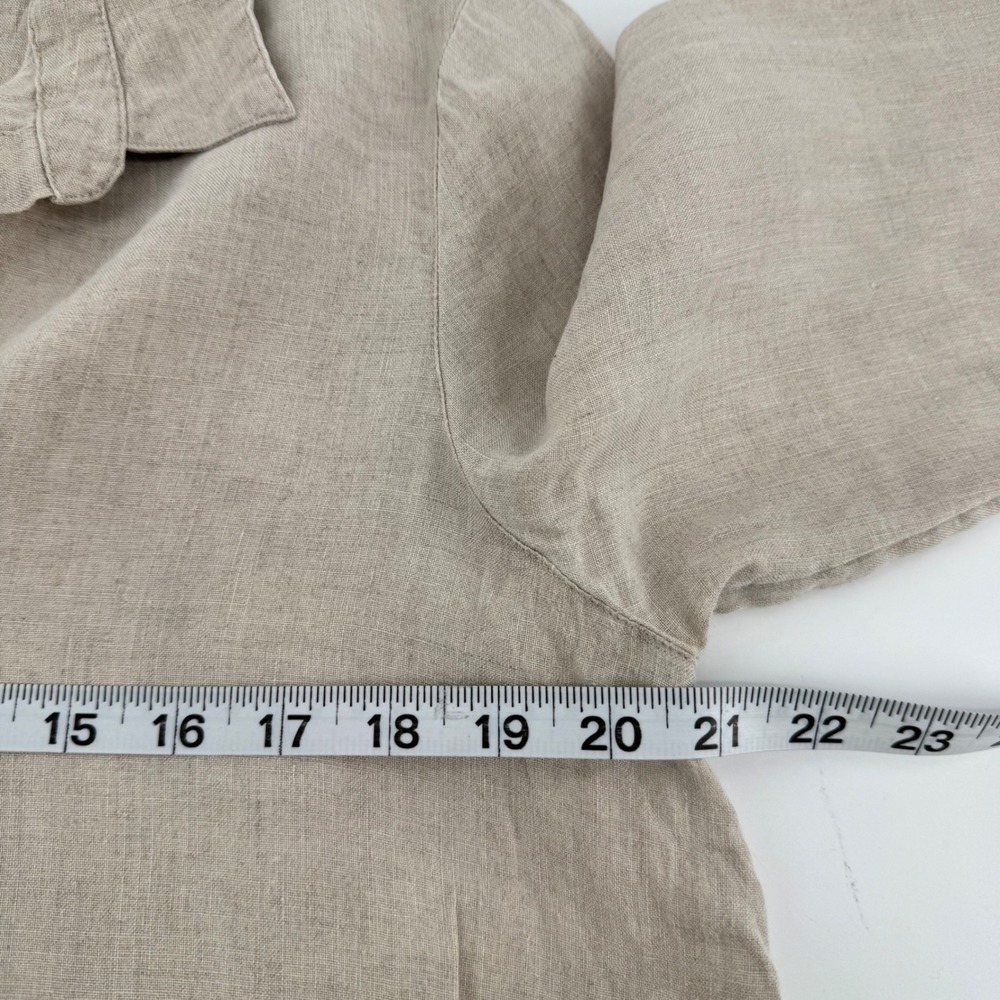 J.Jill Love‎ Linen Sharkbite Tunic Top Beige Oatmeal V-Neck Petite Medium PM - Picture 5 of 11